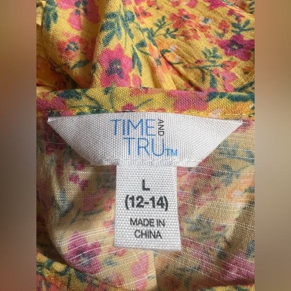 (NWOT) Time and Tru Midi Dress Knee Length Short Sleeve Yellow Cottage Country L - Picture 3 of 3